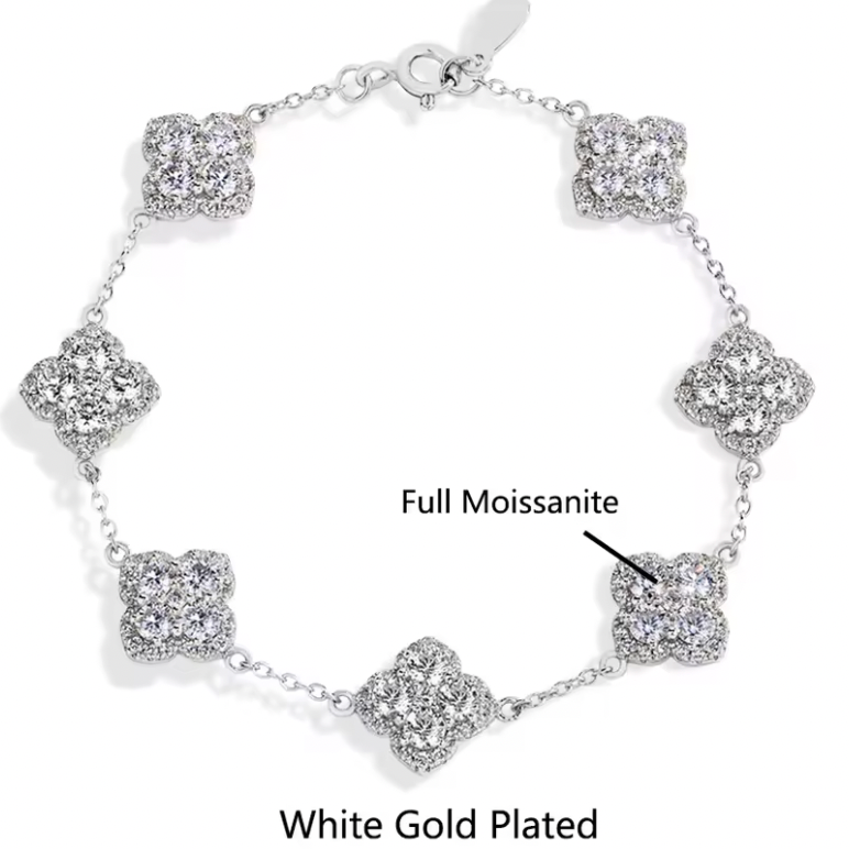 Celeste Clover Moissanite Bracelet in White Gold