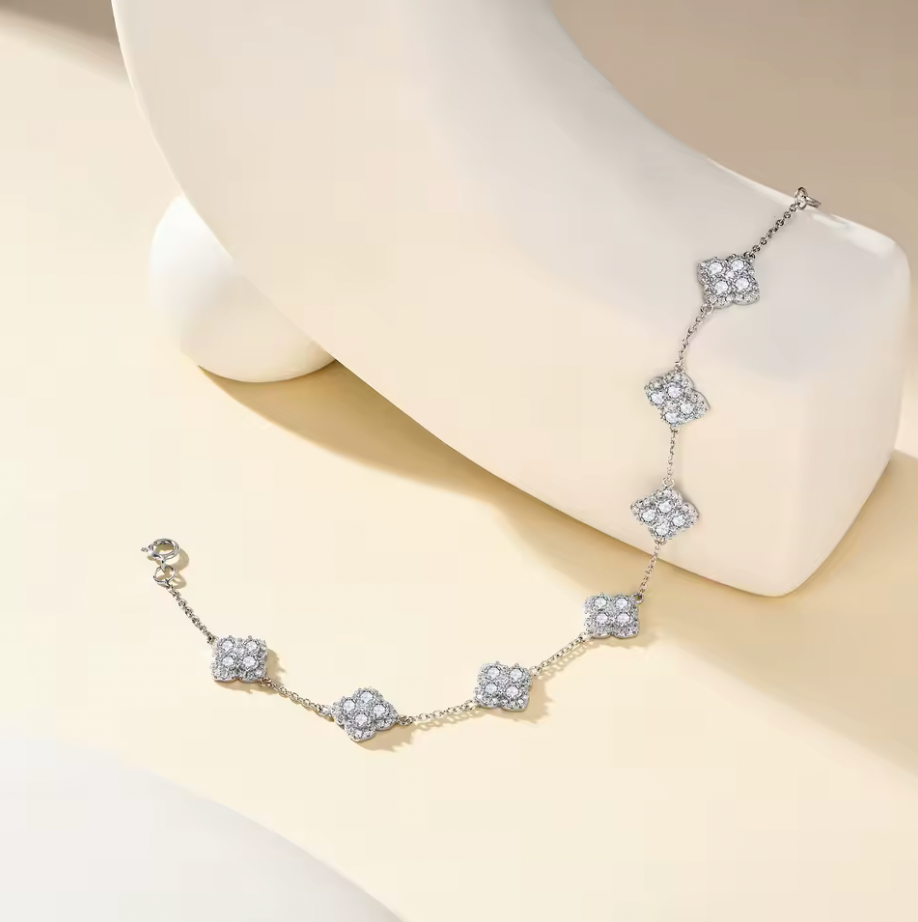 Celeste Clover Moissanite Bracelet in White Gold